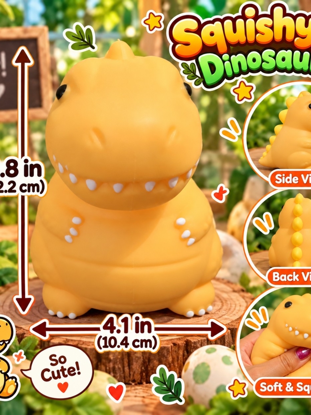Squishy Dinosaur Toy - Yellow Soft Squeeze Plush